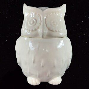 Threshold OWL Stoneware Cookie Jar Crackle/ Antique look Ceramic Creamy White